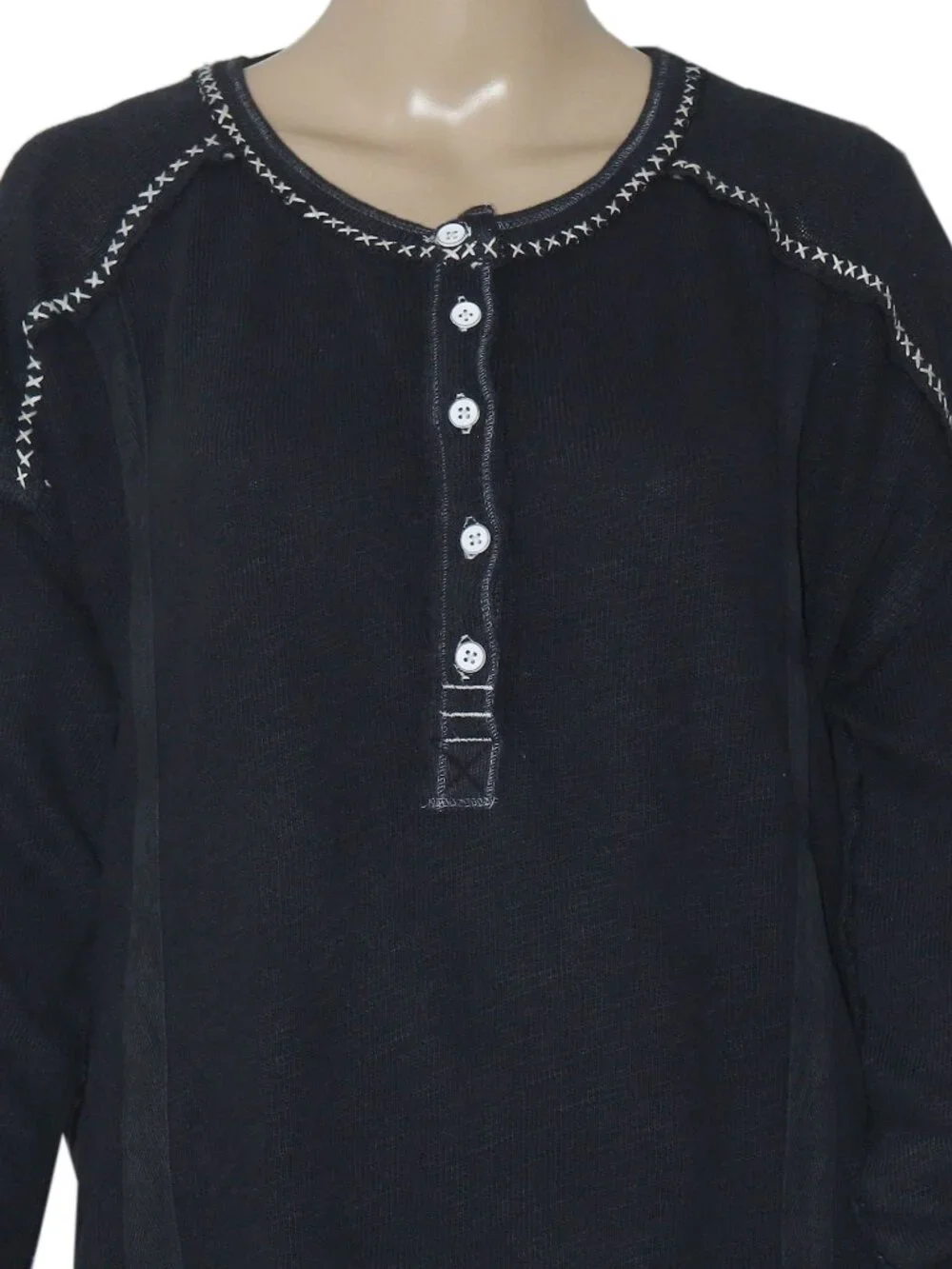 Free People We The Free Taylor Henley Top Dropped Shoulder Black S